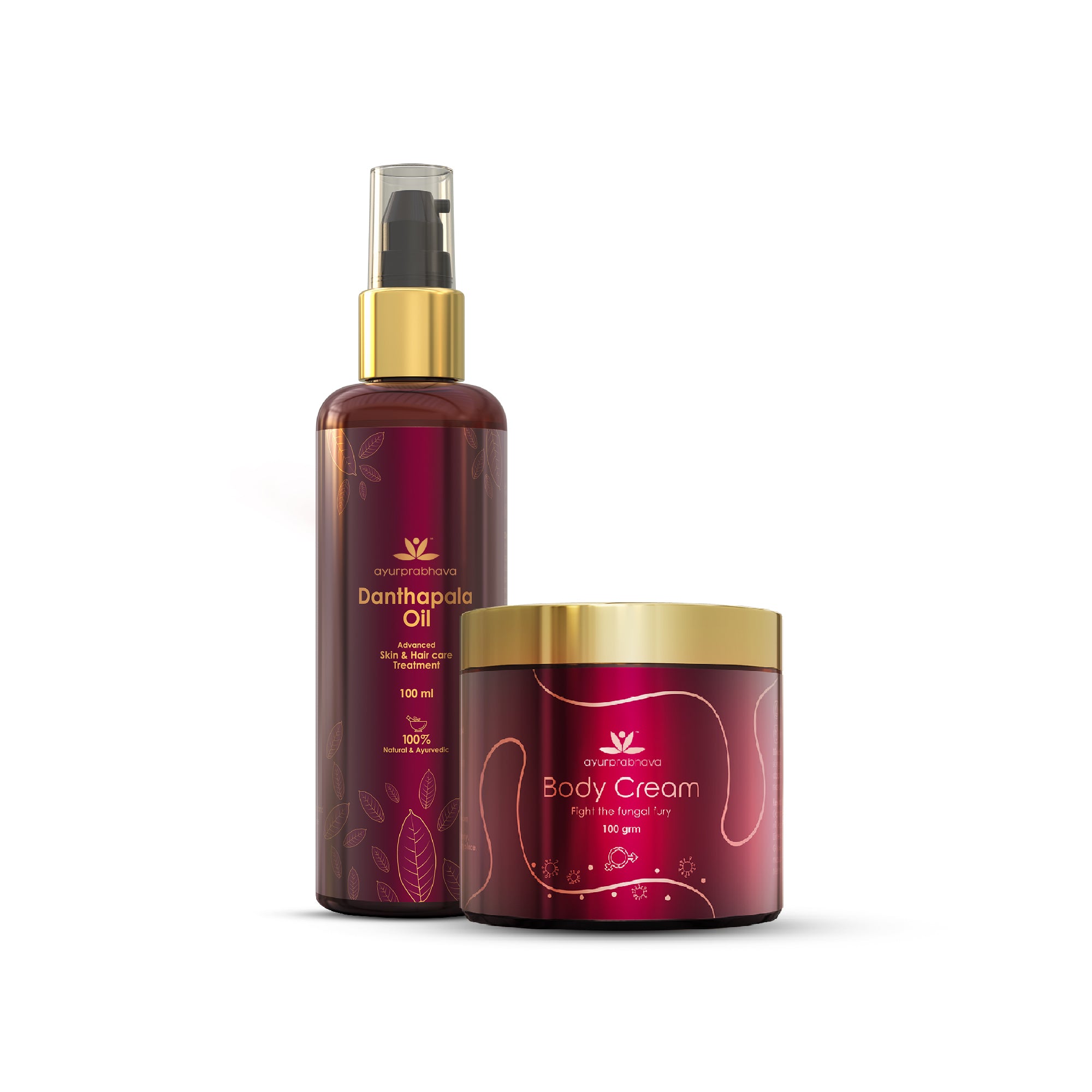 Ayurprabhava Healthy Skin & Hair Combo - Danthapala Oil - 100 ml + Body cream - 100 g