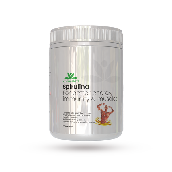 Ayurprabhava Spirulina - 60 capsules - Super-Food for Energy, Vitality, Stamina, and Complete Proteins