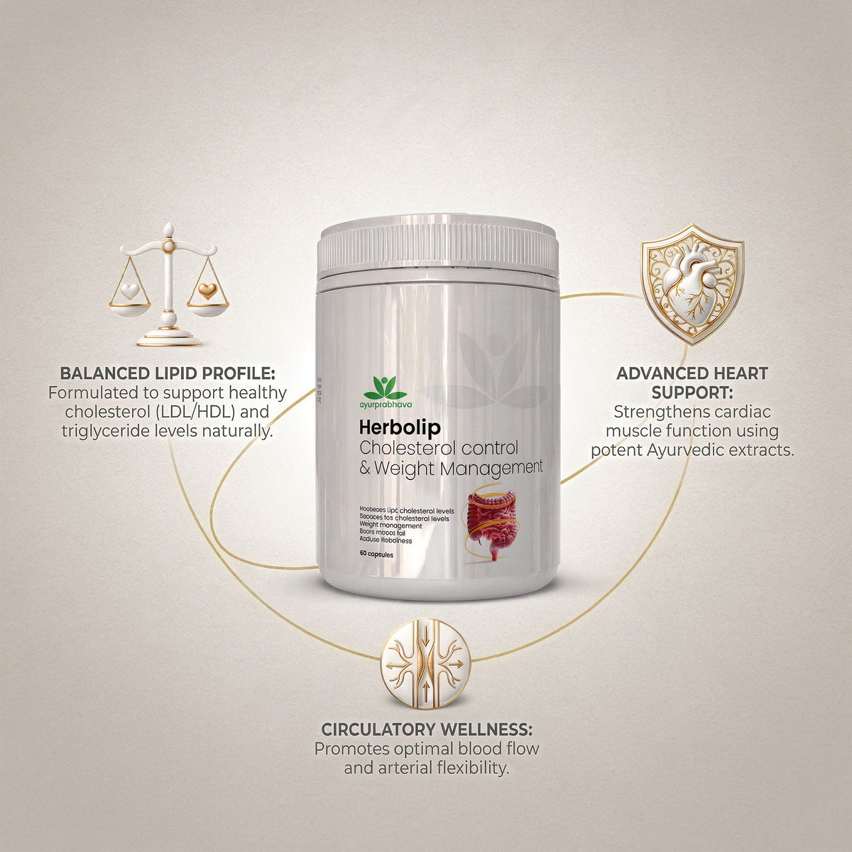 Herbolip - 60 capsules- Ayurvedic Medicine for Cholesterol Control