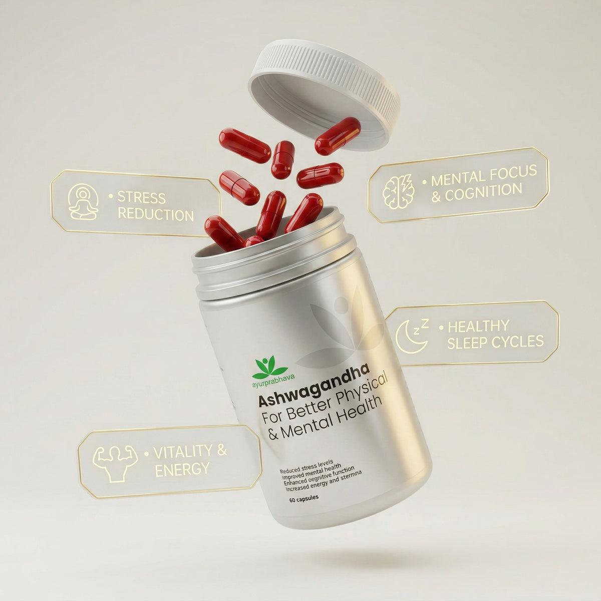 Ayurprabhava Ashwagandha - 60 capsules- Ayurvedic Medicine for Stress, Mental Health Boost, and Healthy Sleep