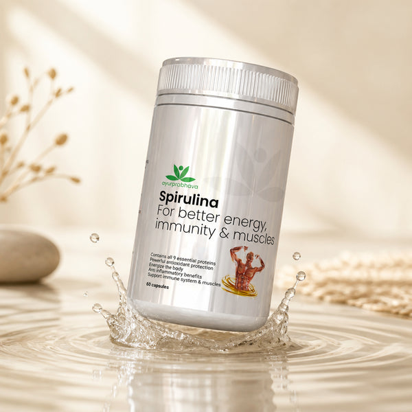 Ayurprabhava Spirulina - 60 capsules - Super-Food for Energy, Vitality, Stamina, and Complete Proteins